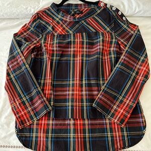 Jcrew plaid poplin tunic with jewel buttons
